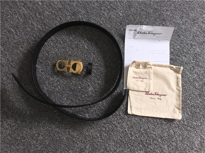 Ferragamo Black Leather Gold Buckle - FashionPlug