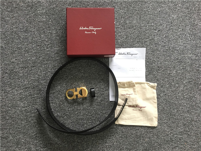 Ferragamo Black Leather Gold Buckle - FashionPlug