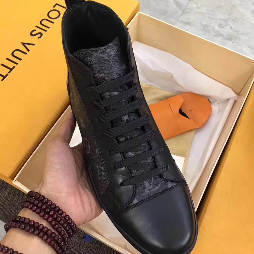 Louis Vuitton Black Leather High Top Sneakers - FashionPlug