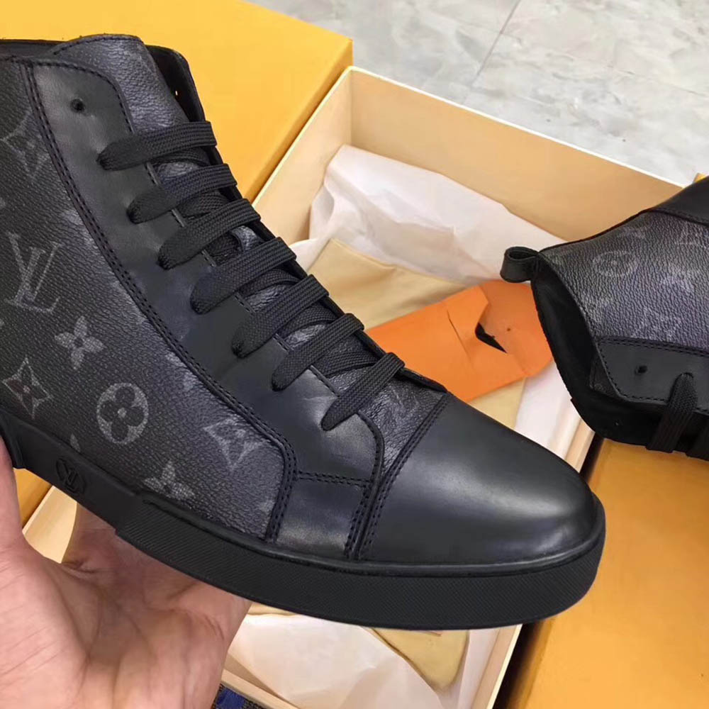Louis Vuitton Black Leather High Top Sneakers - FashionPlug