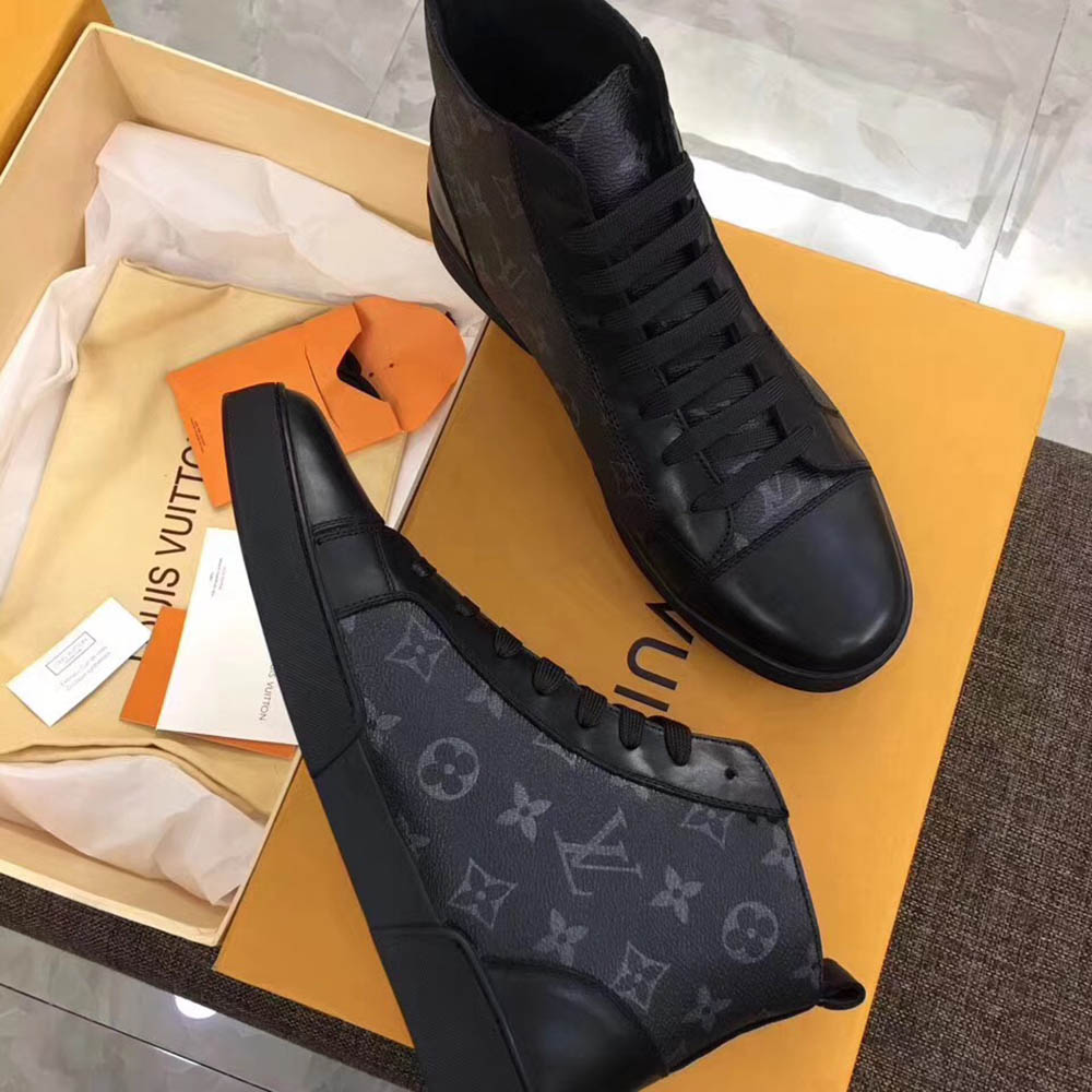 Louis Vuitton Black Leather High Top Sneakers - FashionPlug