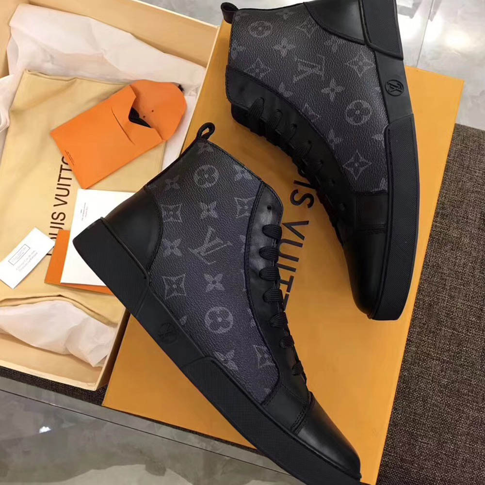 Louis Vuitton Black Leather High Top Sneakers - FashionPlug