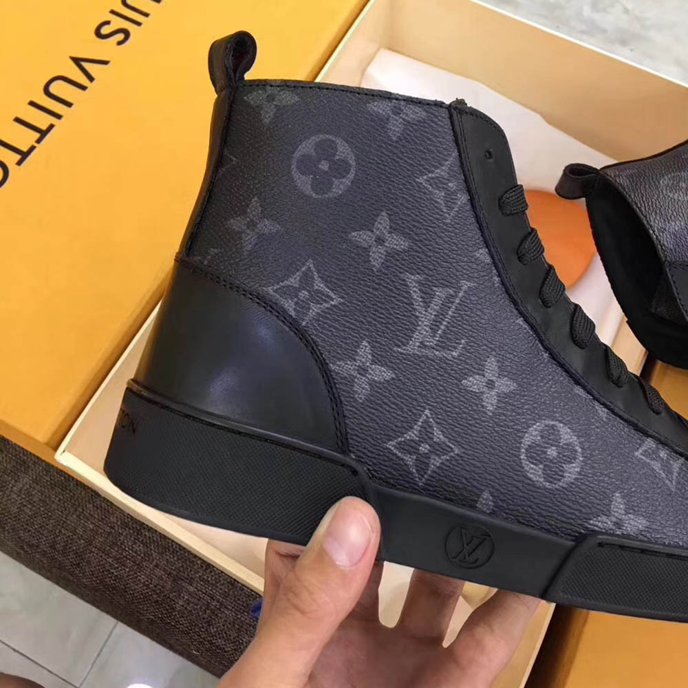 Louis Vuitton Black Leather High Top Sneakers - FashionPlug