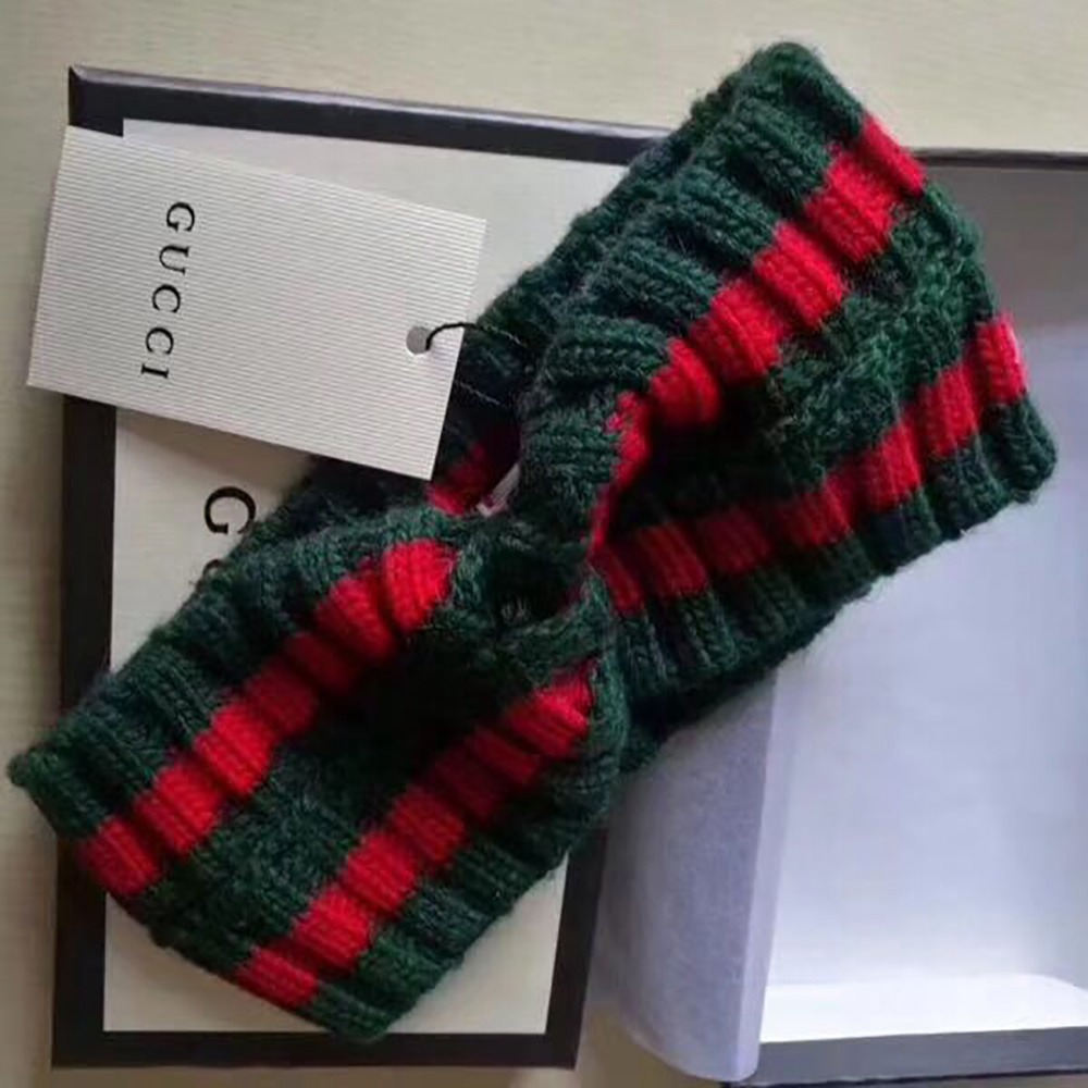 Gucci Green And Red Wool Web Headband  - FashionPlug