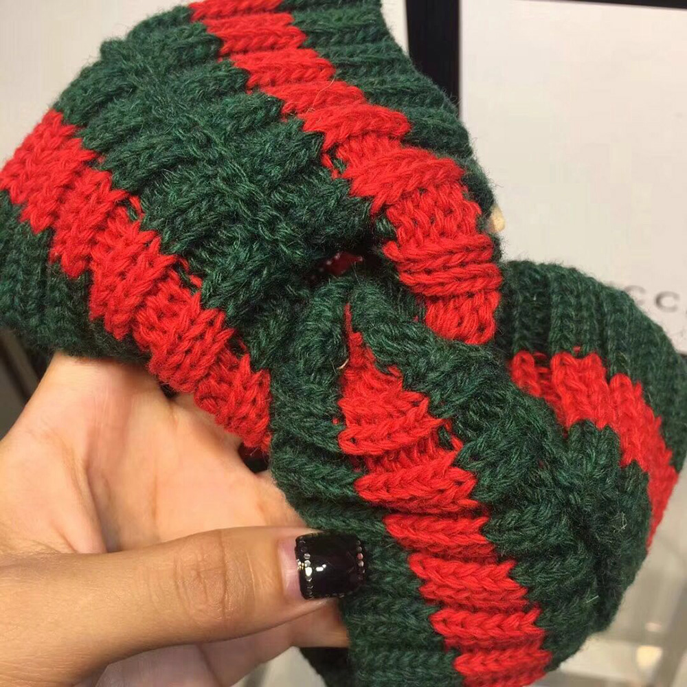 Gucci Green And Red Wool Web Headband  - FashionPlug