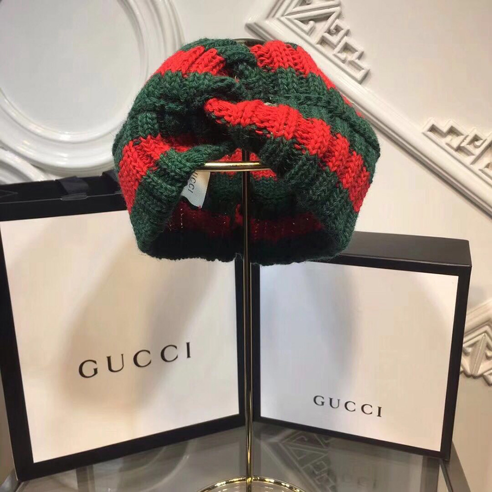 Gucci Green And Red Wool Web Headband  - FashionPlug