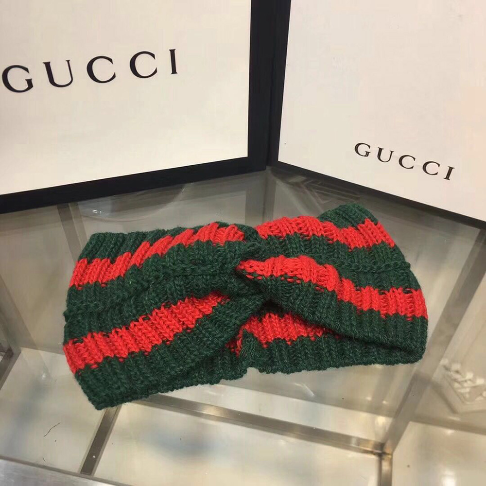 Gucci Green And Red Wool Web Headband  - FashionPlug