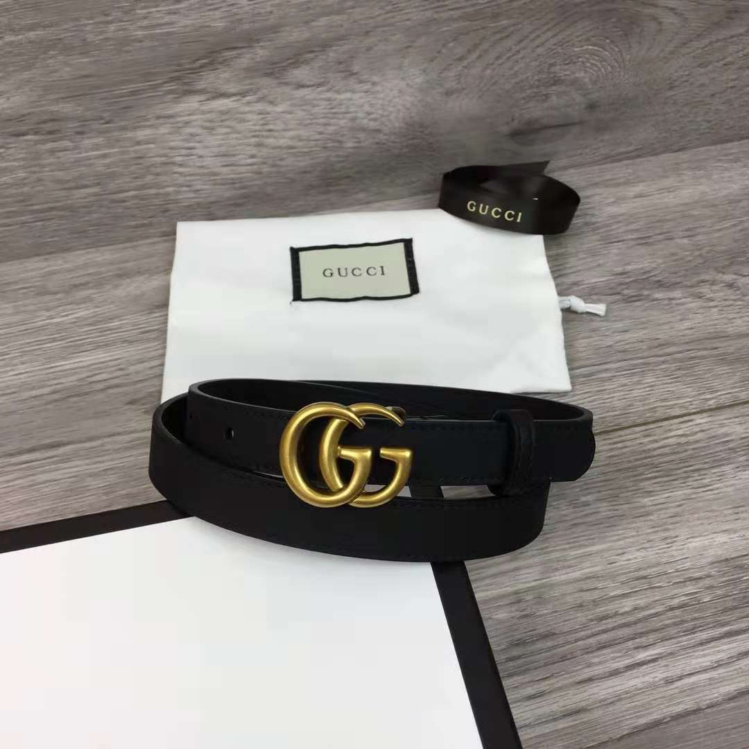 Gucci Leather Black Belt With Double G Golden Buckle (2CM) - FashionPlug