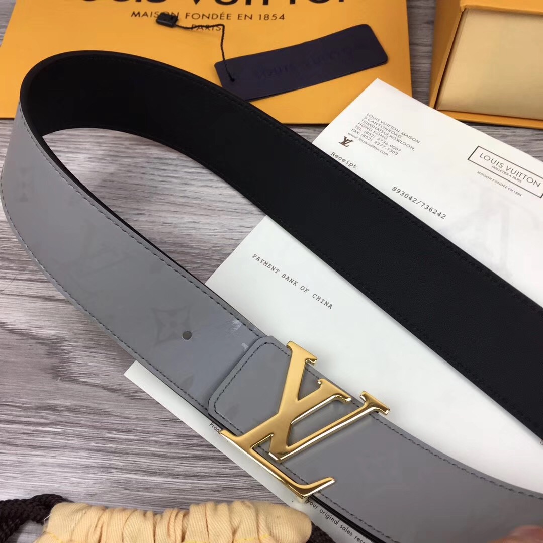 Louis Vuitton Grey 40MM Reversible Belt (Gold Buckle) - FashionPlug