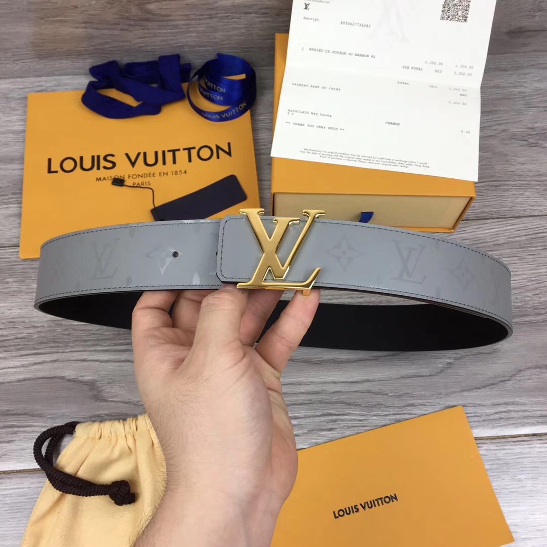 Louis Vuitton Grey 40MM Reversible Belt (Gold Buckle) - FashionPlug