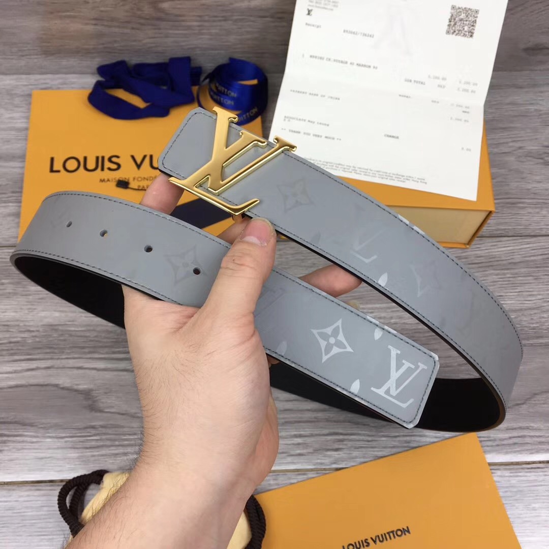 Louis Vuitton Grey 40MM Reversible Belt (Gold Buckle) - FashionPlug