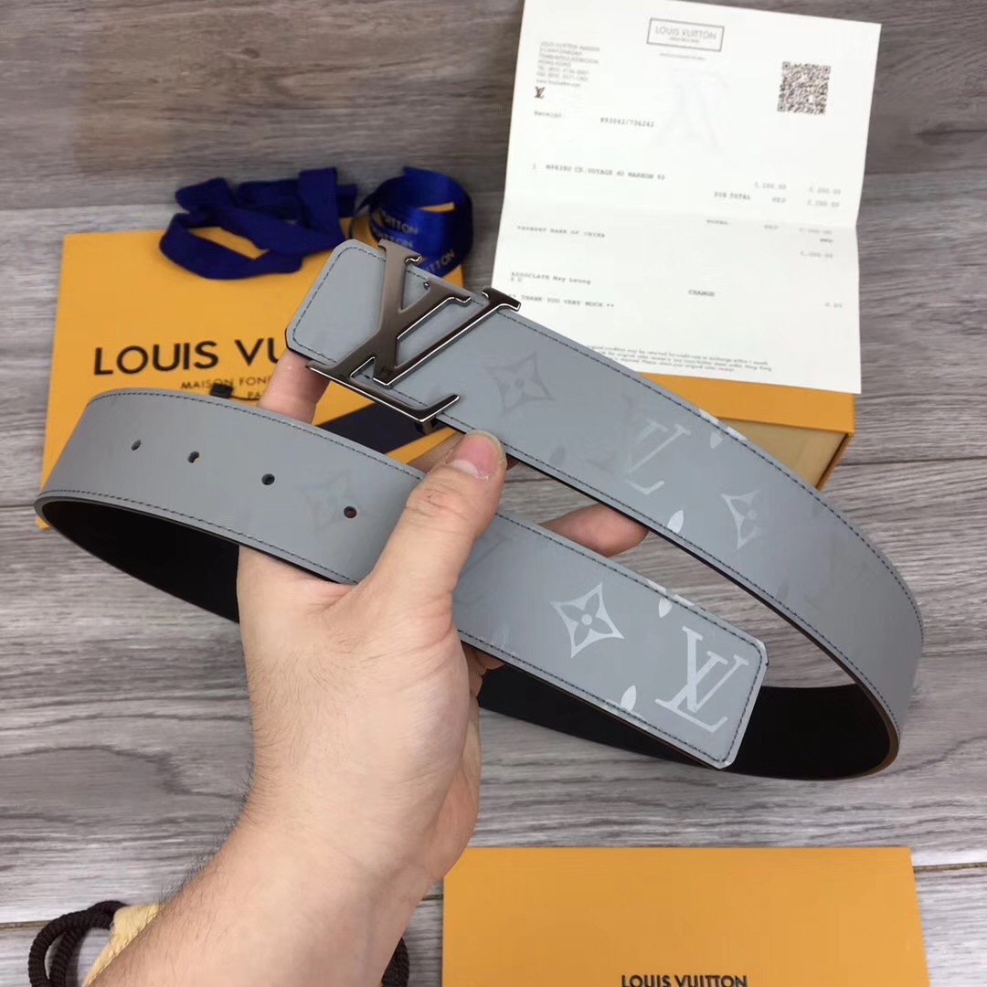 Louis Vuitton Grey 40MM Reversible Belt (Gun Color Buckle) - FashionPlug