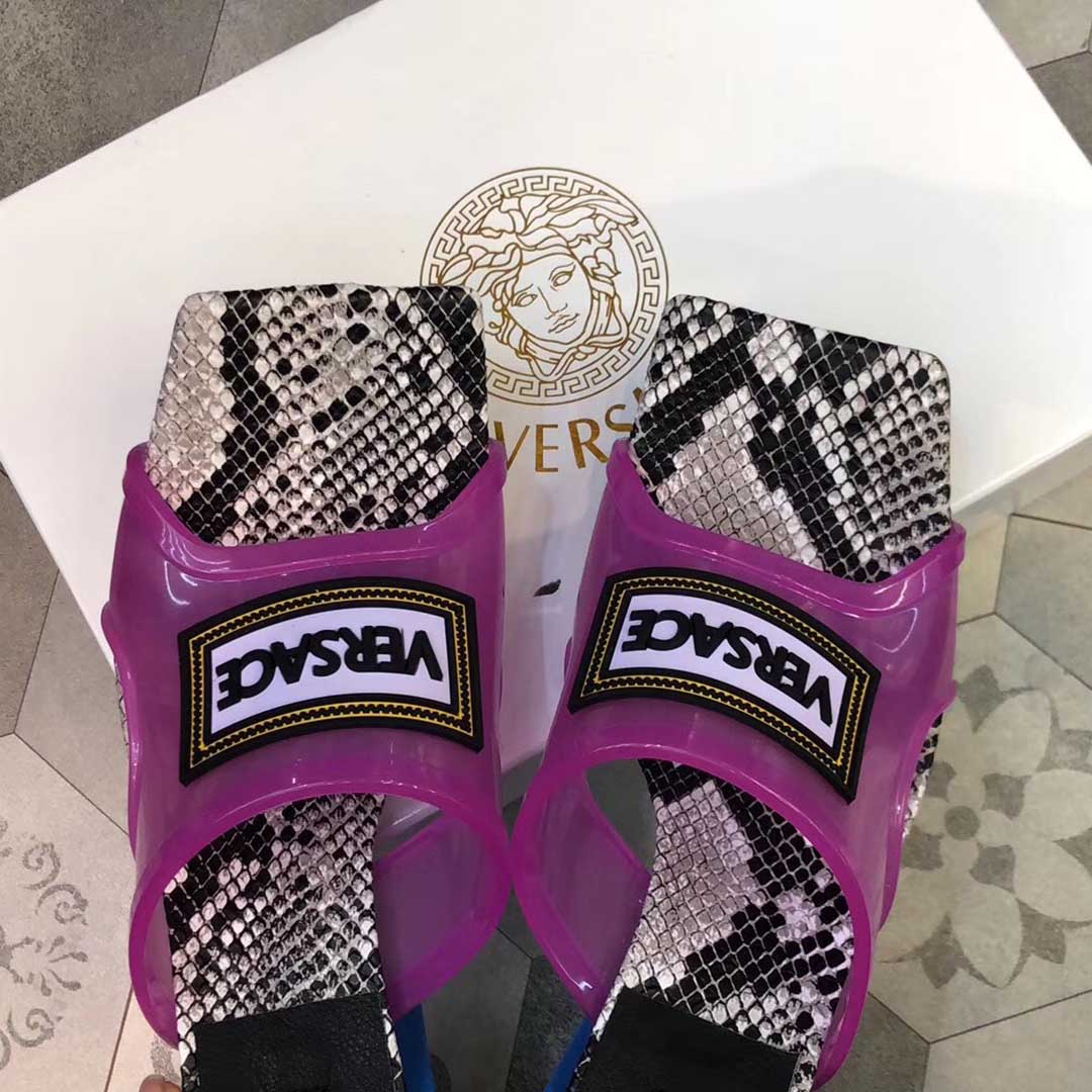 Versace 90S Vintage Logo Mid Heel Sandals (Purple) - FashionPlug
