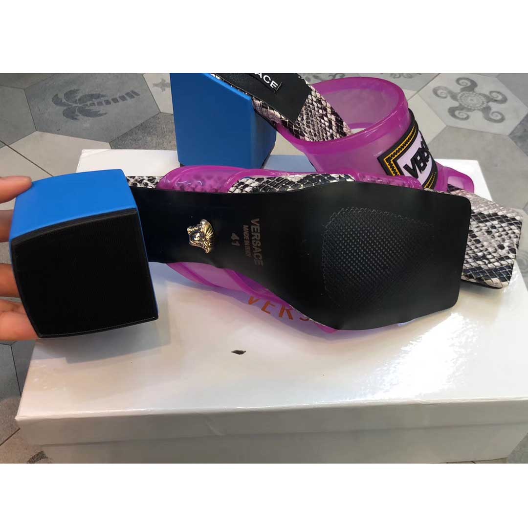 Versace 90S Vintage Logo Mid Heel Sandals (Purple) - FashionPlug