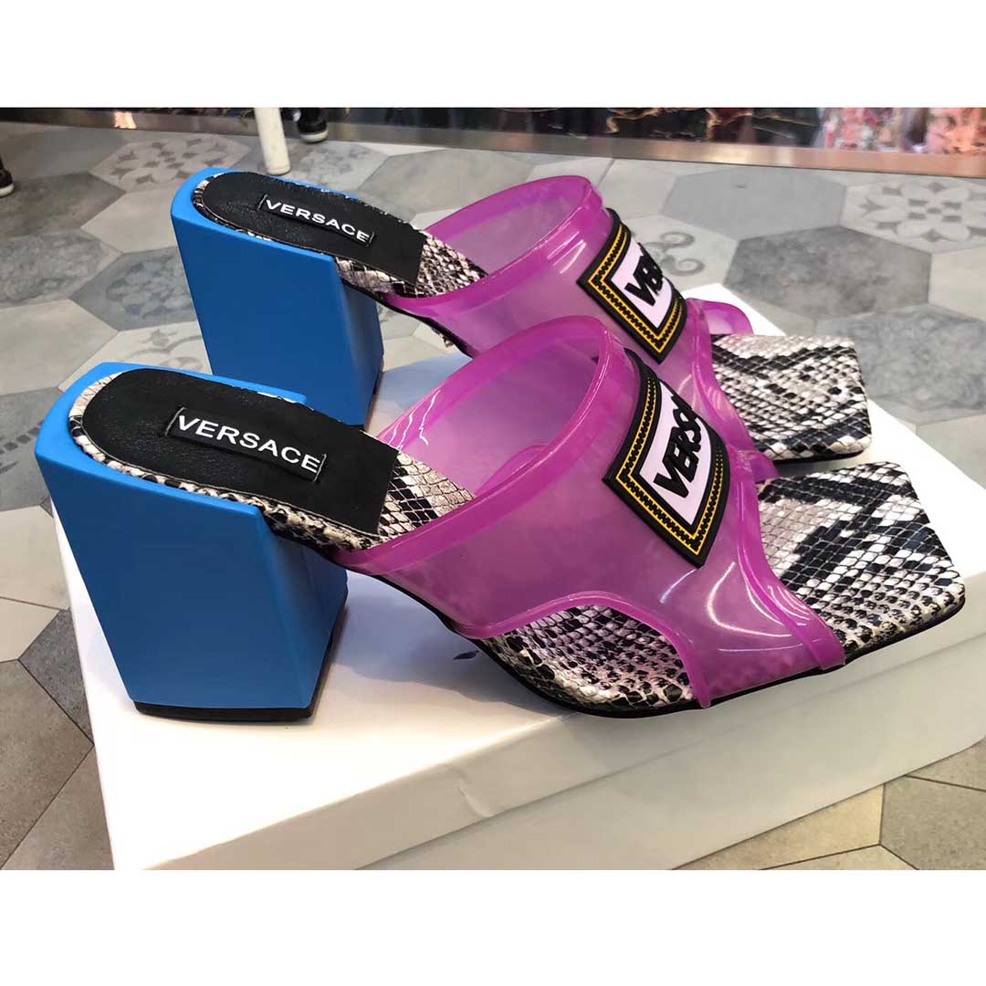 Versace 90S Vintage Logo Mid Heel Sandals (Purple) - FashionPlug