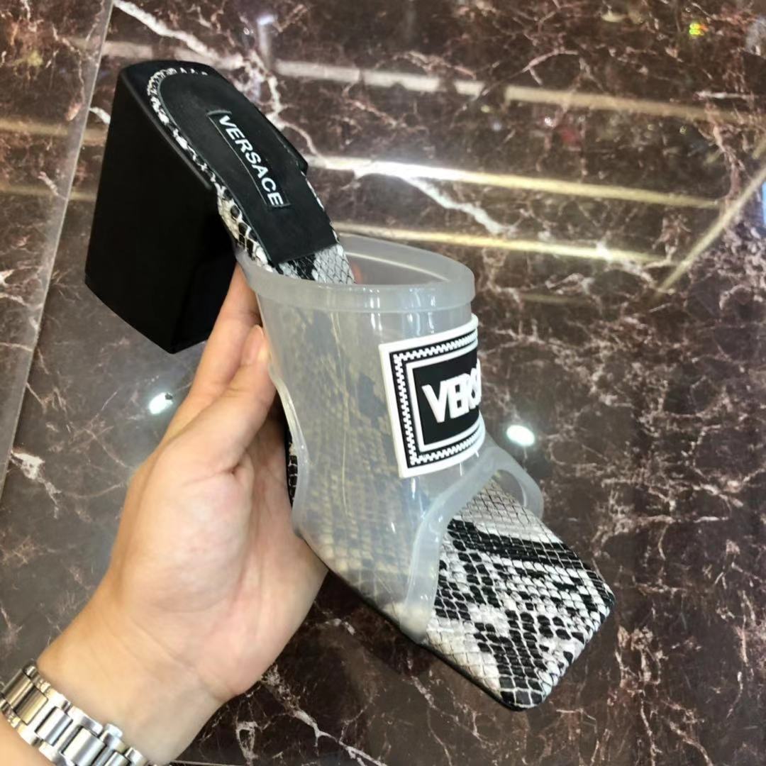 Versace 90S Vintage Logo Mid Heel Sandals (White) - FashionPlug
