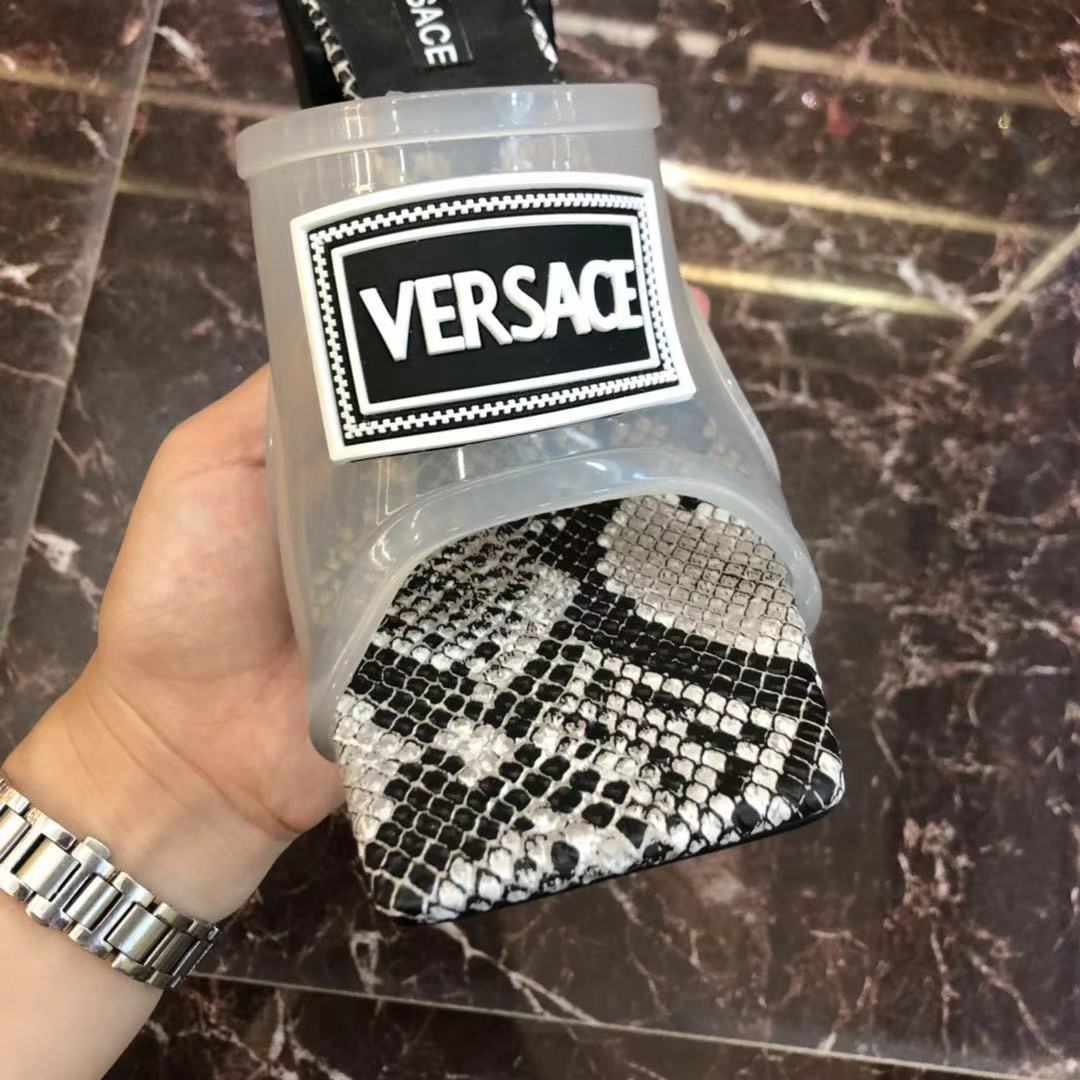 Versace 90S Vintage Logo Mid Heel Sandals (White) - FashionPlug