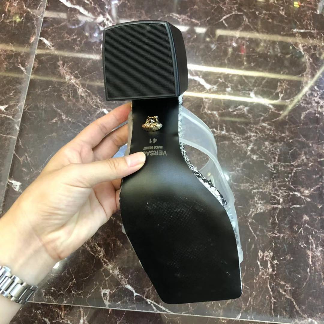Versace 90S Vintage Logo Mid Heel Sandals (White) - FashionPlug