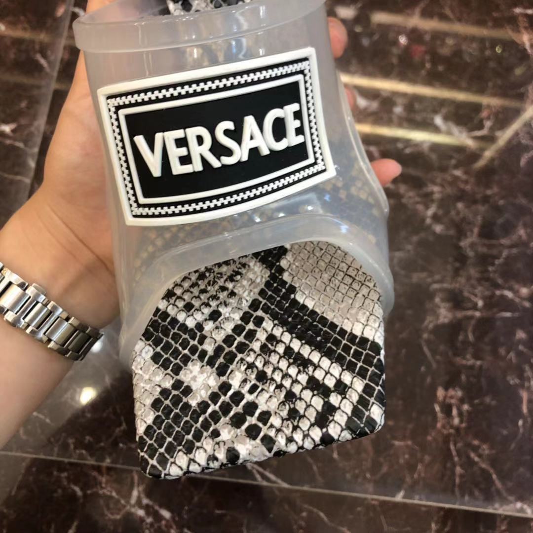 Versace 90S Vintage Logo Mid Heel Sandals (White) - FashionPlug