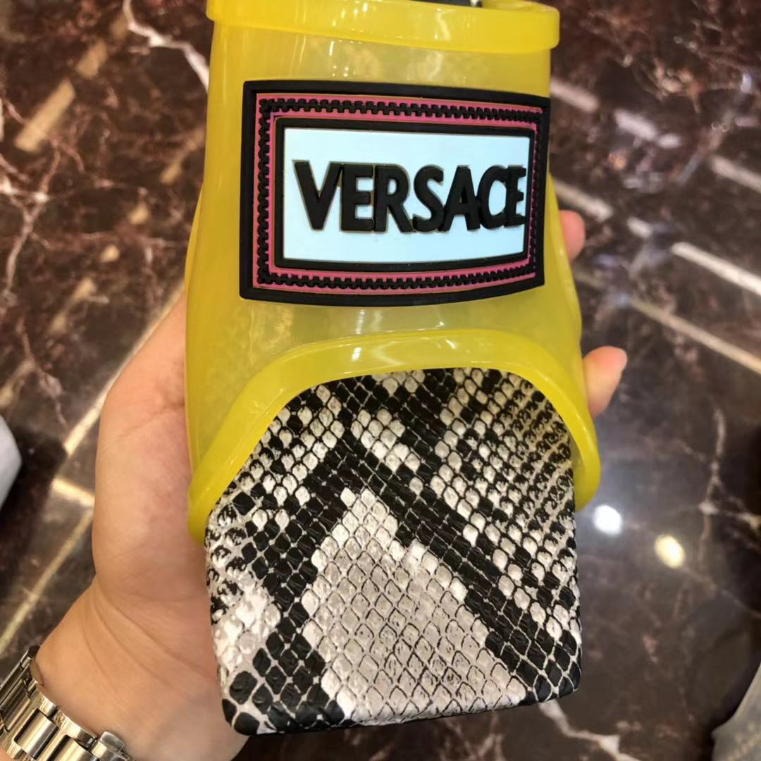 Versace 90S Vintage Logo Mid Heel Sandals (Yellow) - FashionPlug