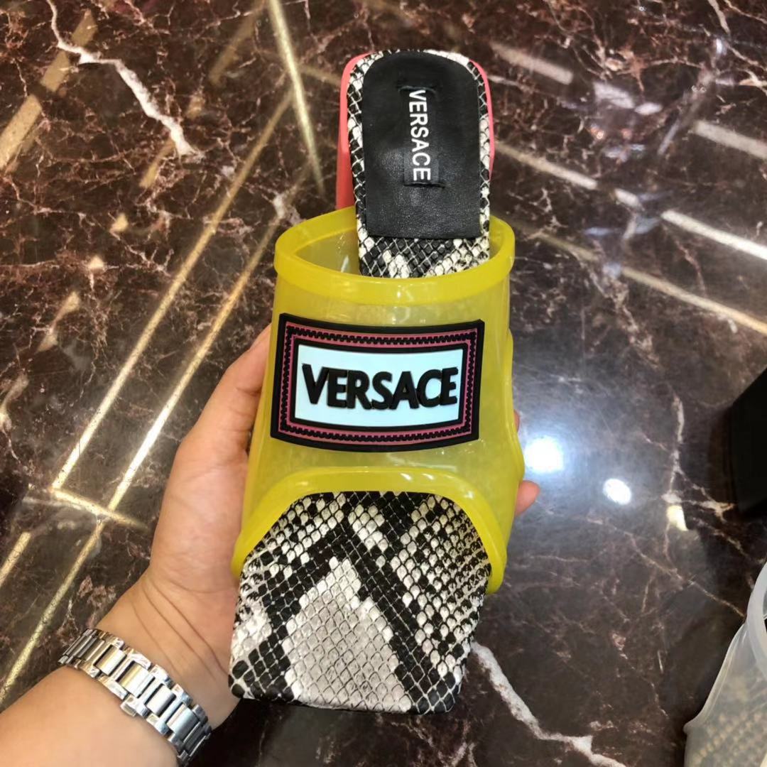 Versace 90S Vintage Logo Mid Heel Sandals (Yellow) - FashionPlug