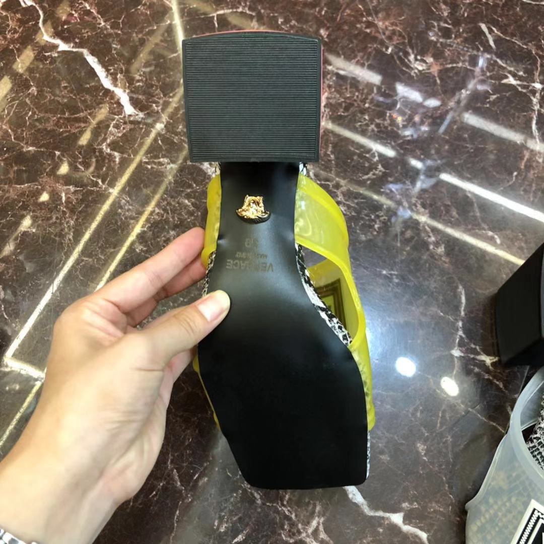 Versace 90S Vintage Logo Mid Heel Sandals (Yellow) - FashionPlug