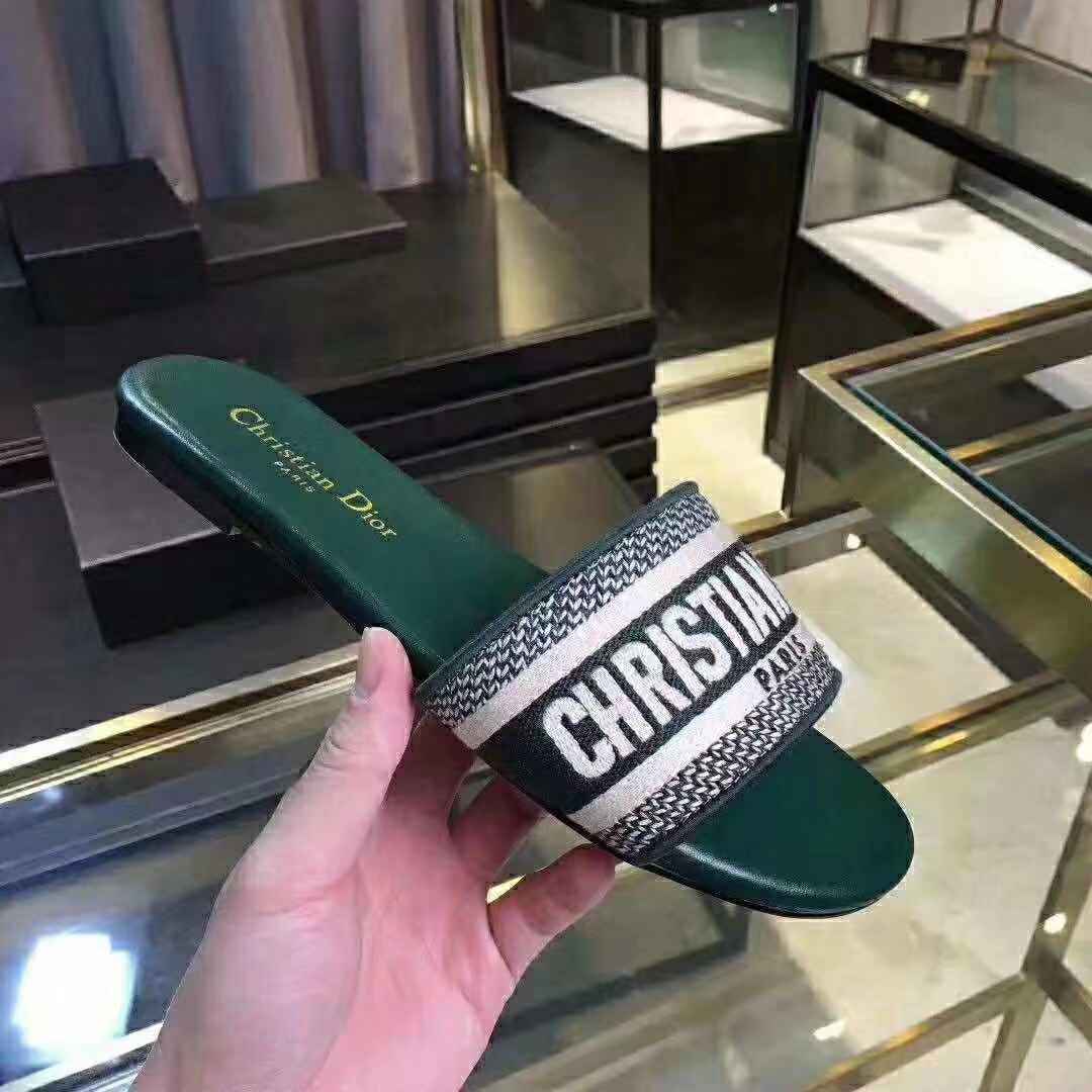 Dior Green Dway Mule In Embroidered Cotton  - FashionPlug