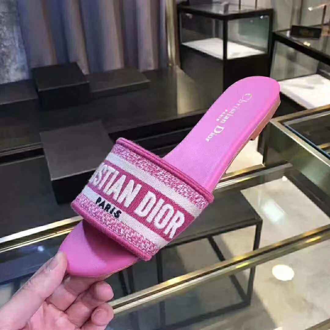 Dior Pink Dway Mule In Embroidered Cotton  - FashionPlug