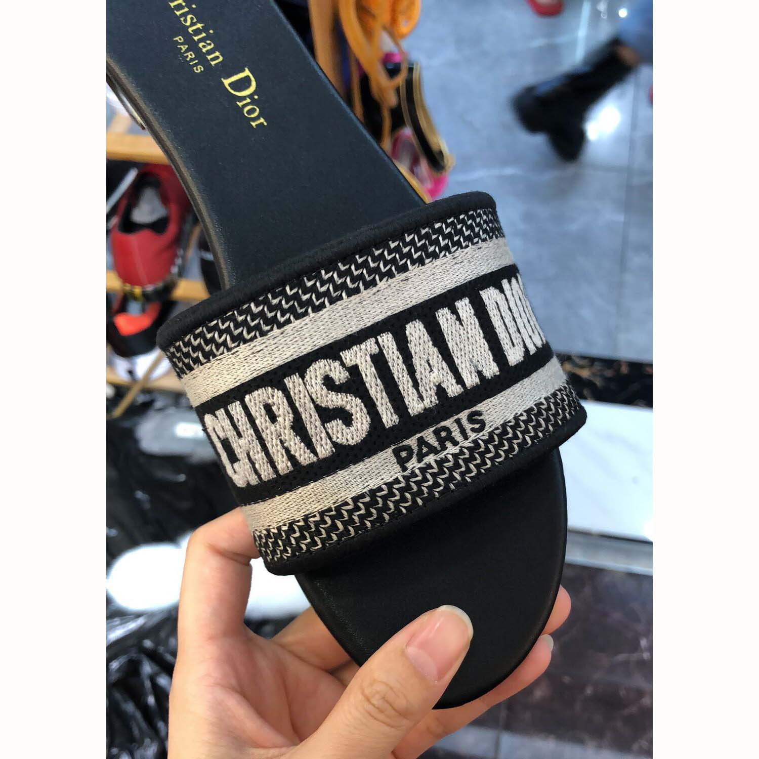 Dior Dway Mule In Embroidered Cotton Black - FashionPlug