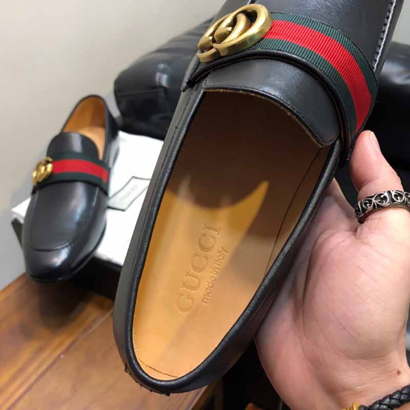 Gucci Leather Loafer With GG Web - FashionPlug