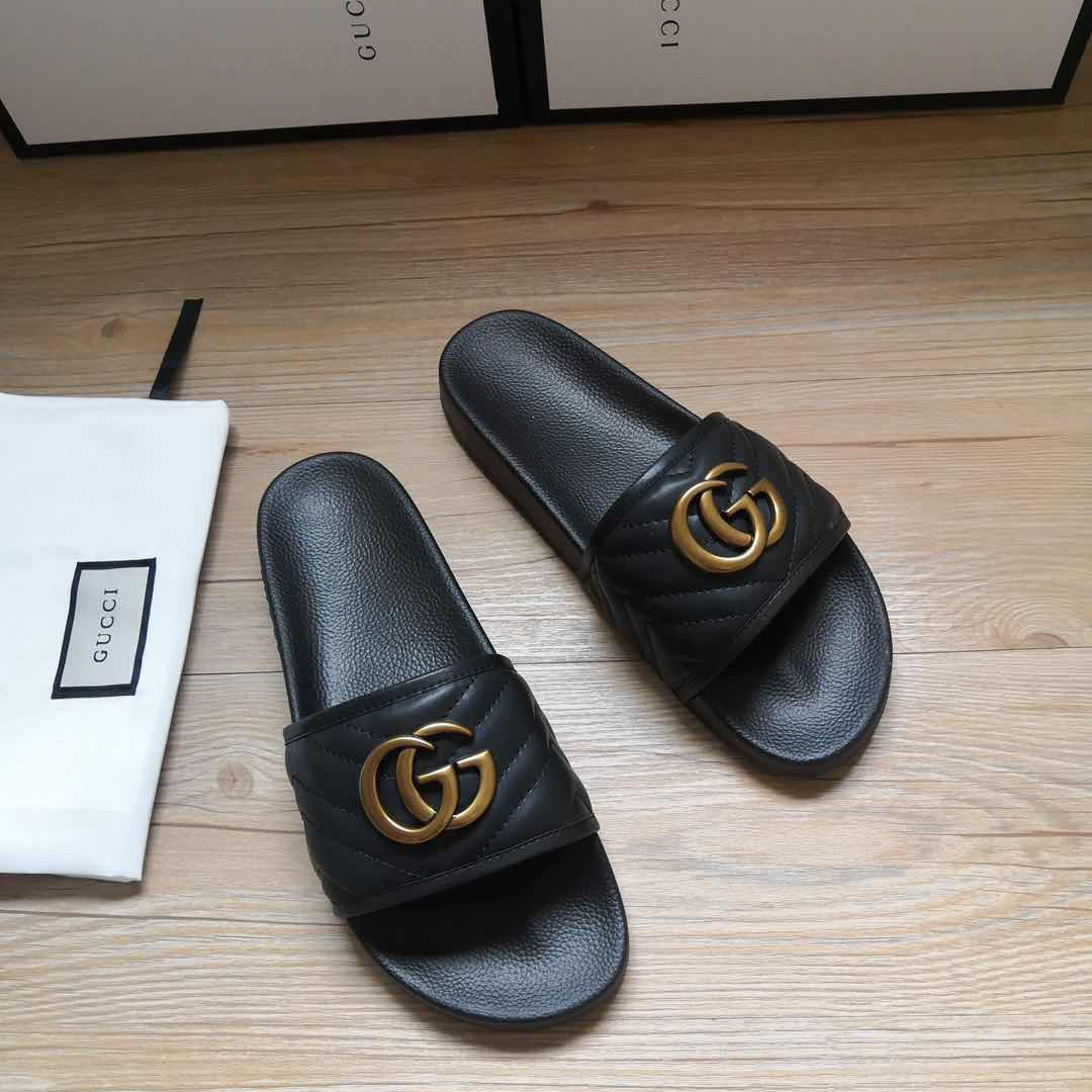 Gucci Black Double G Slippers - FashionPlug