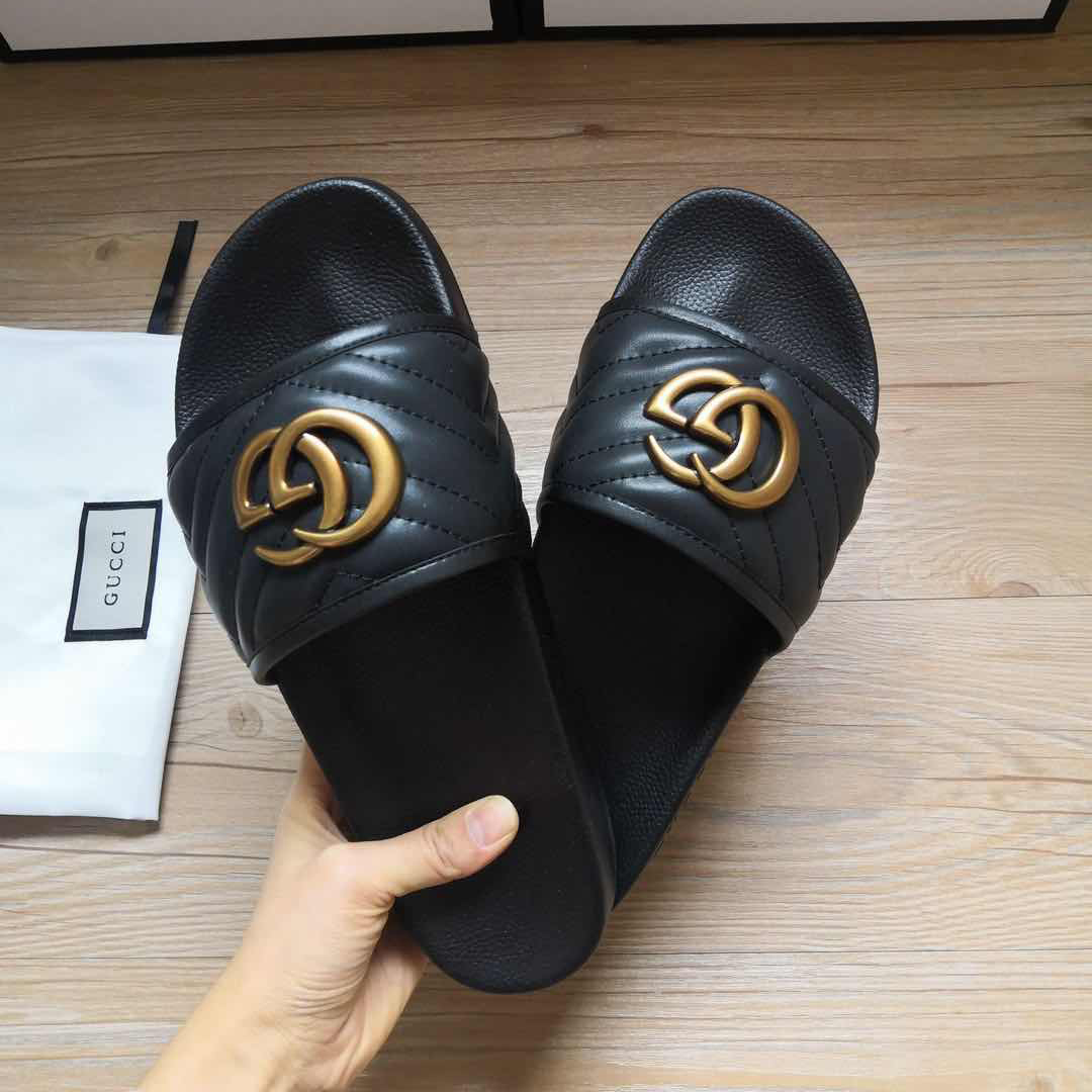Gucci Black Double G Slippers - FashionPlug