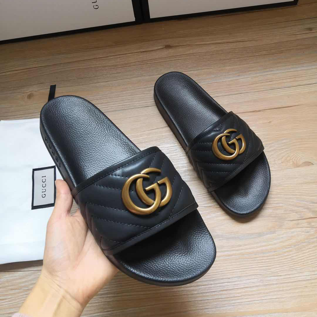 Gucci Black Double G Slippers - FashionPlug