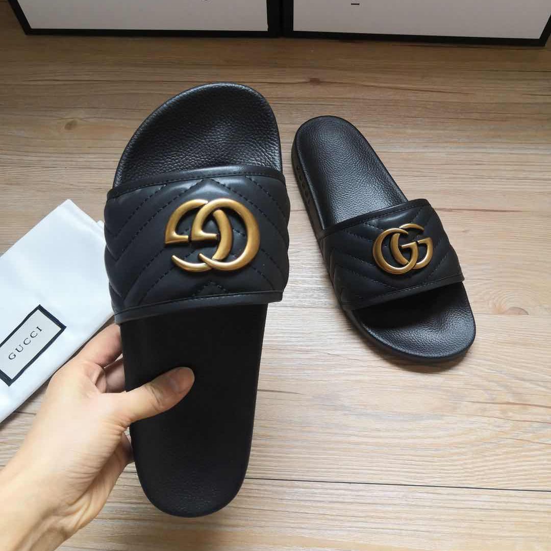 Gucci Black Double G Slippers - FashionPlug