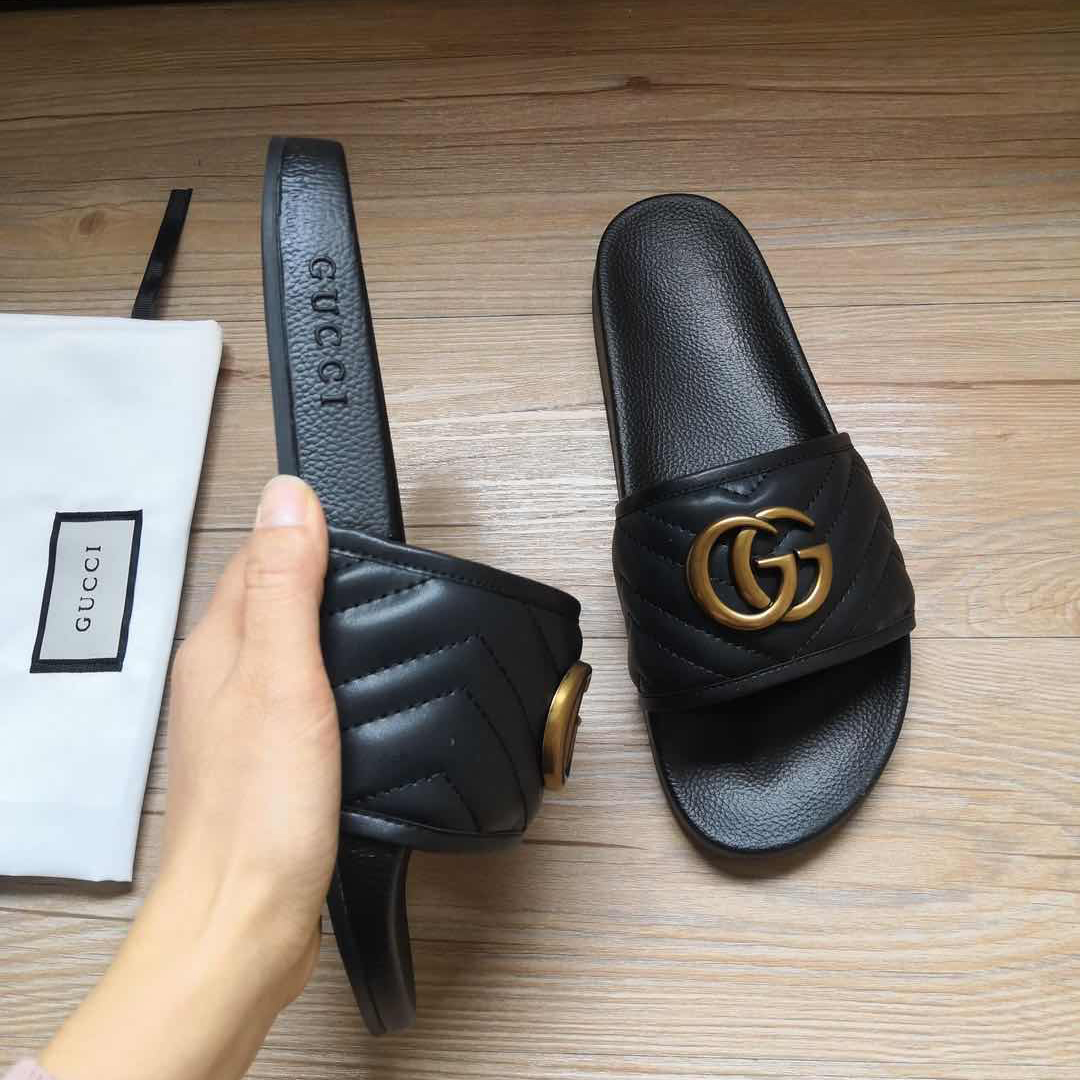 Gucci Black Double G Slippers - FashionPlug