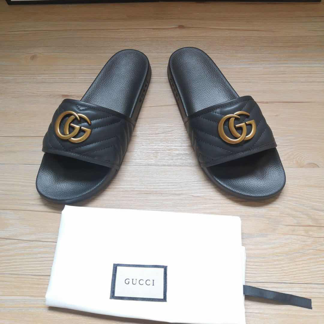 Gucci Black Double G Slippers - FashionPlug