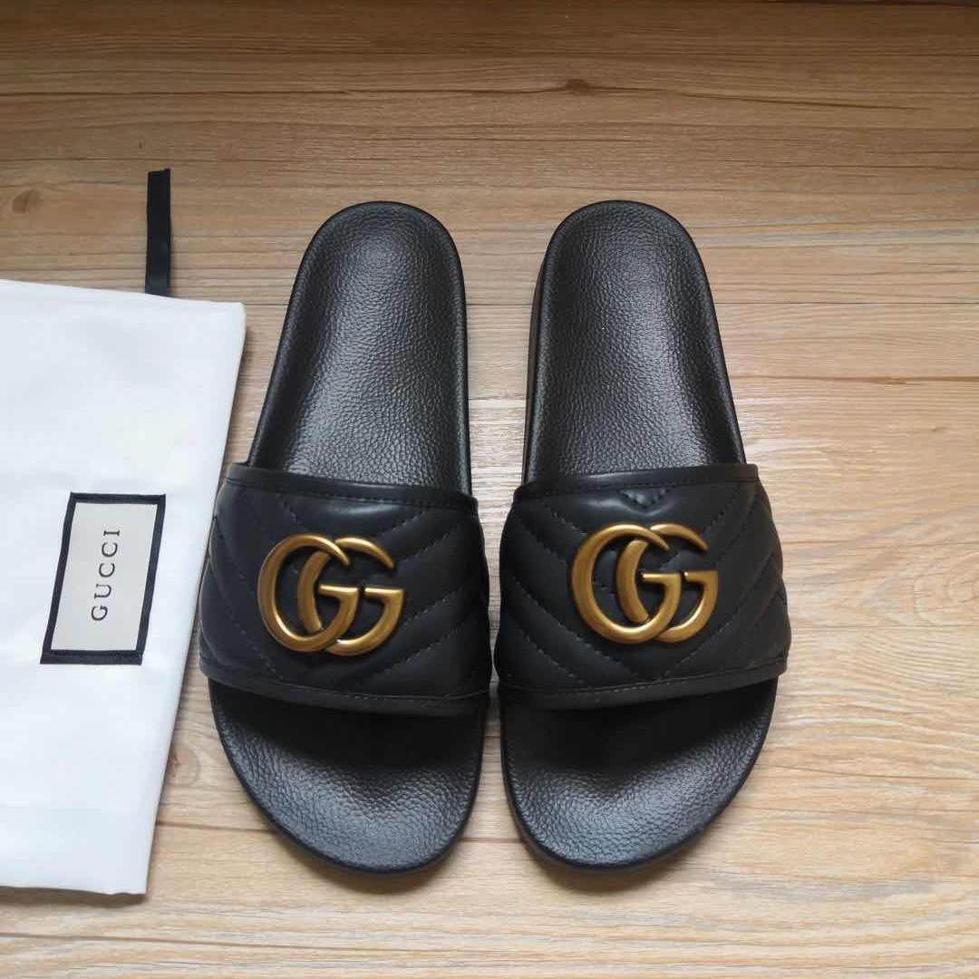 Gucci Black Double G Slippers - FashionPlug