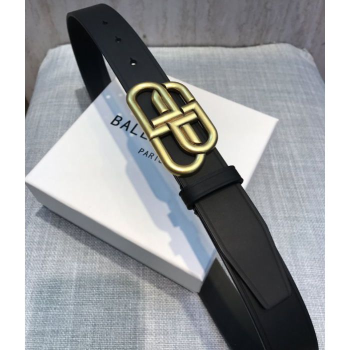 Balenciaga Black Bb Belt With Golden Buckle - FashionPlug