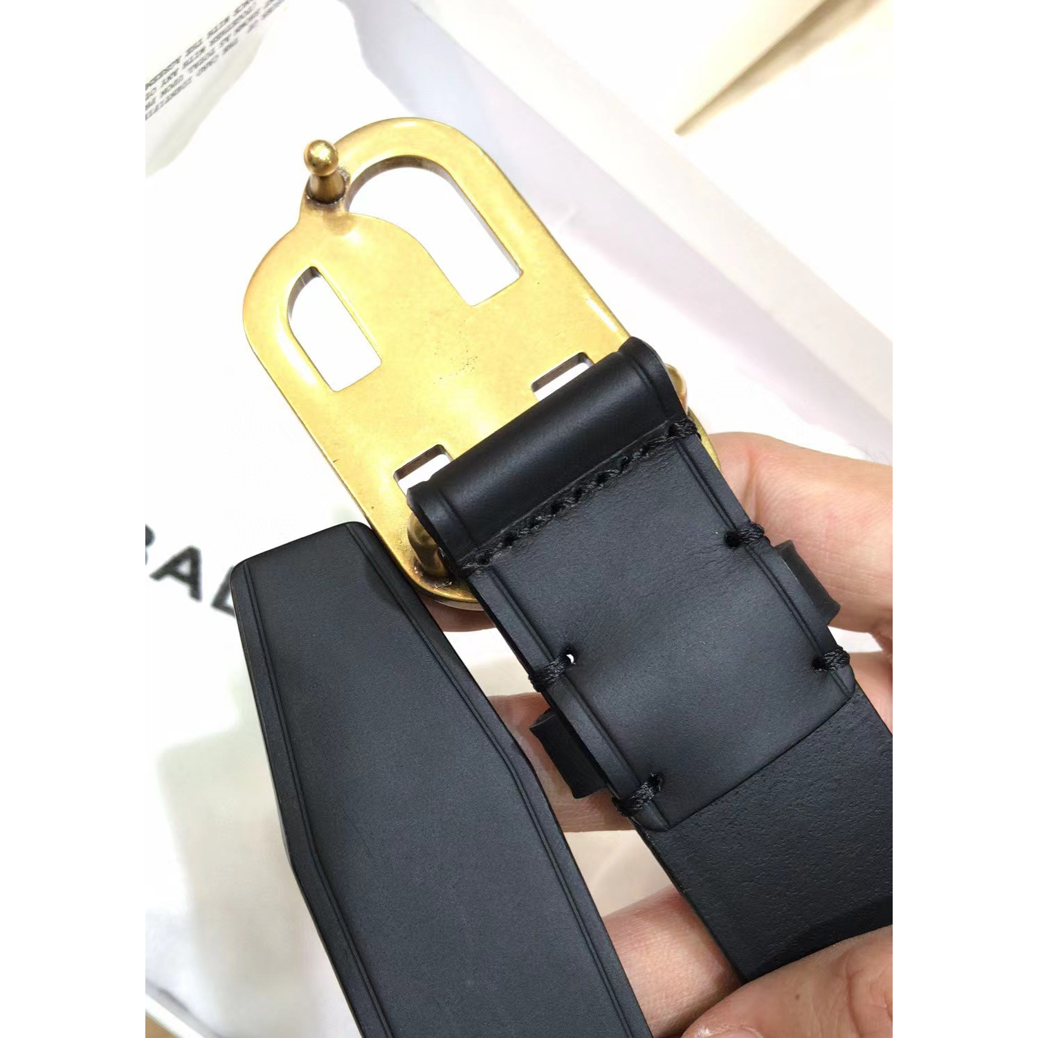 Balenciaga Black Bb Belt With Golden Buckle - FashionPlug