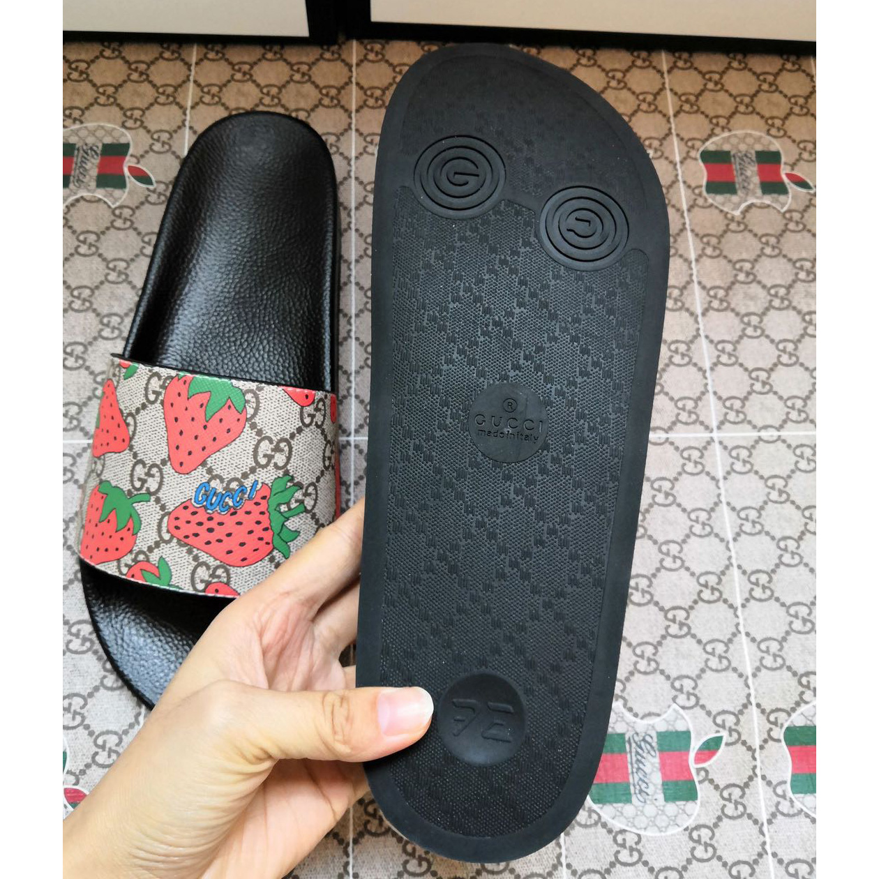 Gucci GG Gucci Strawberry Slide Sandal - FashionPlug