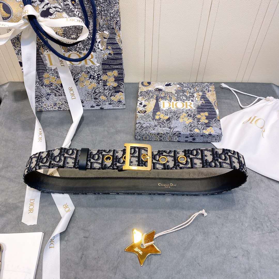 Dior Blue Oblique Jacquard Belt - FashionPlug
