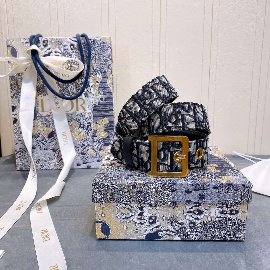 Dior Blue Oblique Jacquard Belt - FashionPlug