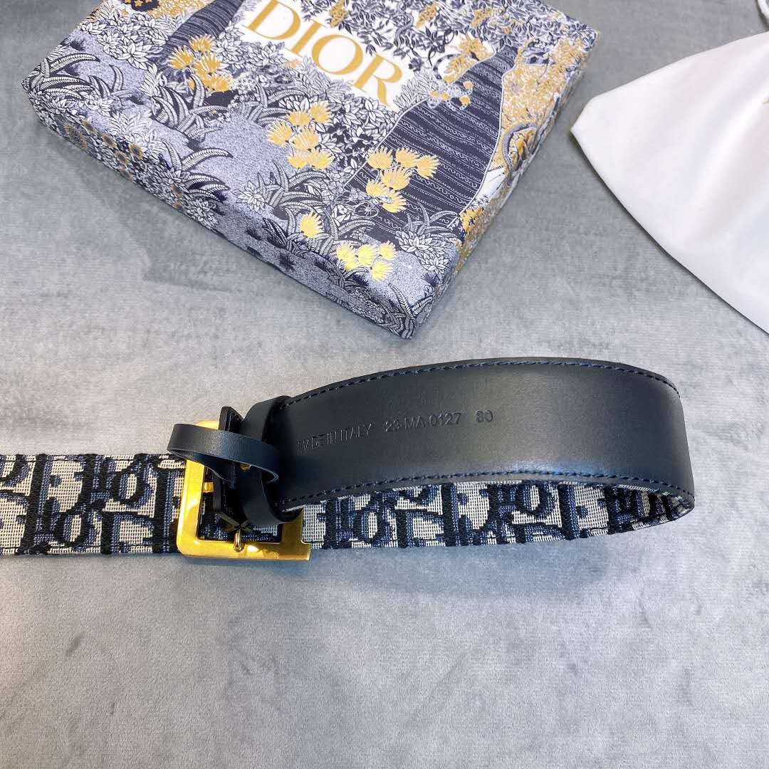 Dior Blue Oblique Jacquard Belt - FashionPlug