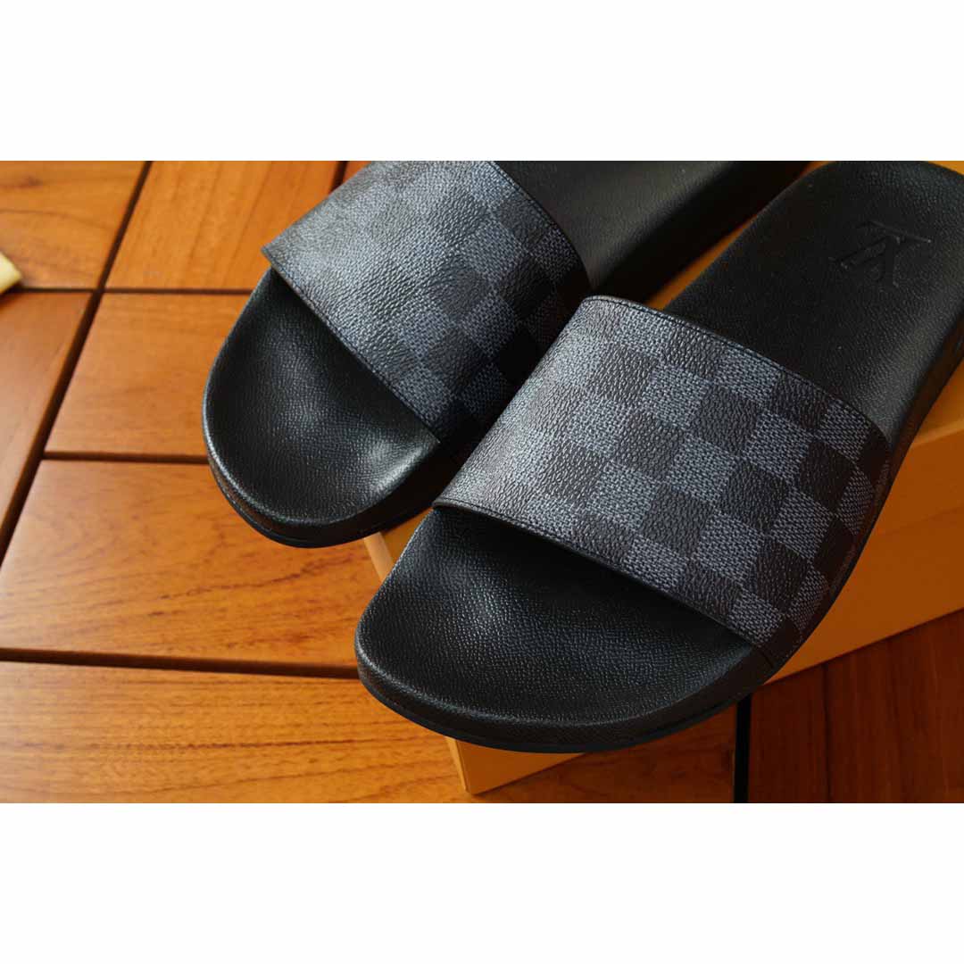 Louis Vuitton Black Damier Sandals - FashionPlug