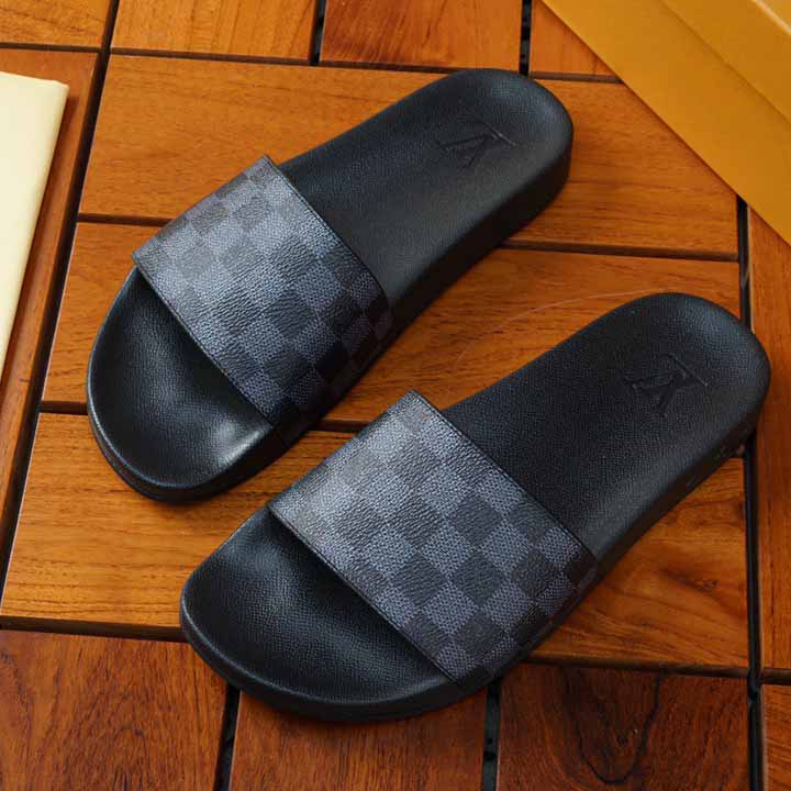 Louis Vuitton Black Damier Sandals - FashionPlug