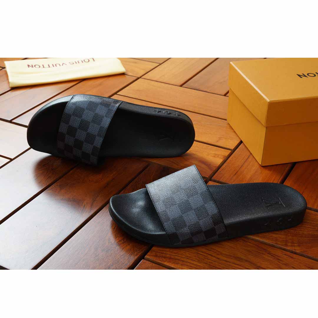 Louis Vuitton Black Damier Sandals - FashionPlug