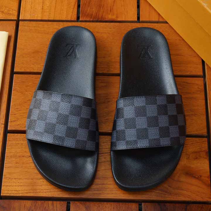 Louis Vuitton Black Damier Sandals - FashionPlug