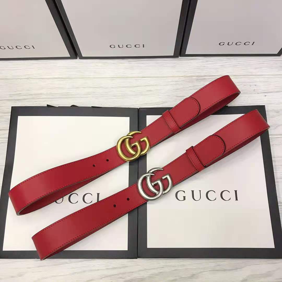 Gucci Red Leather Belt With Double G Buckle - FashionPlug