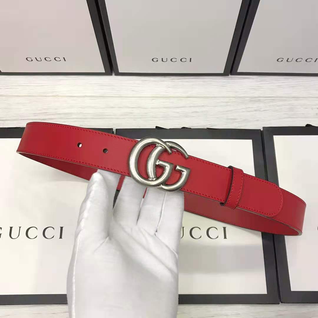 Gucci Red Leather Belt With Double G Buckle - FashionPlug