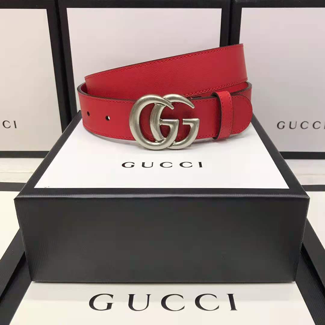 Gucci Red Leather Belt With Double G Buckle - FashionPlug